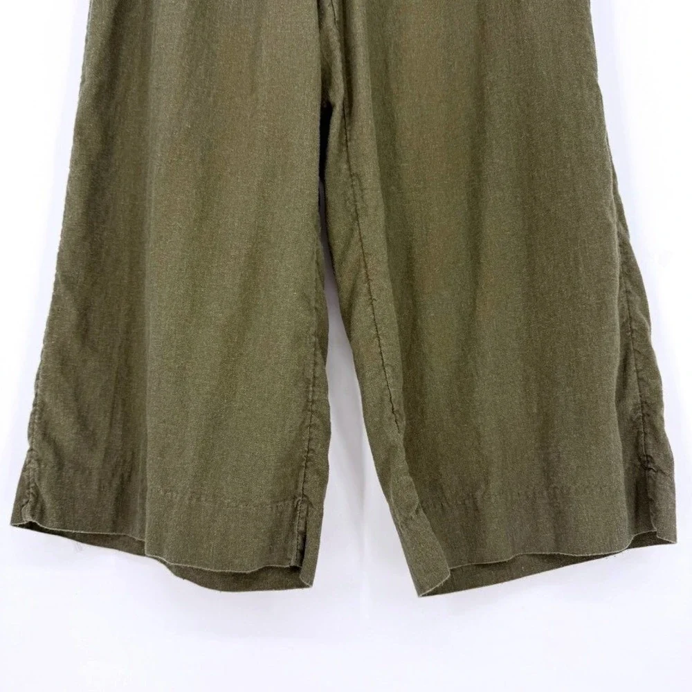 Banana Republic Womens Olive Green Linen Blend Wide‎ Leg Crop Natural Fiber S